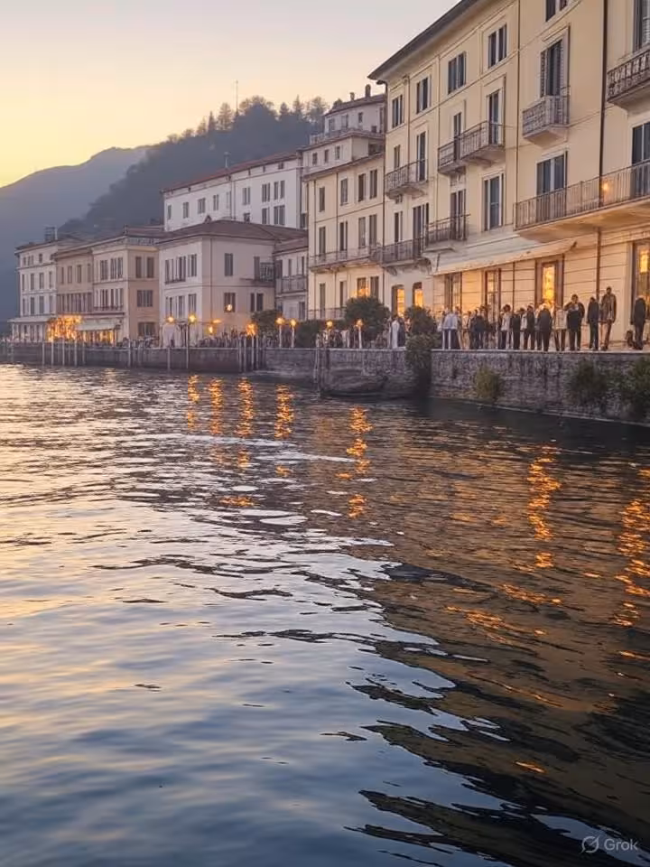 Lago di Como con ville di lusso e panorama di Bellagio
