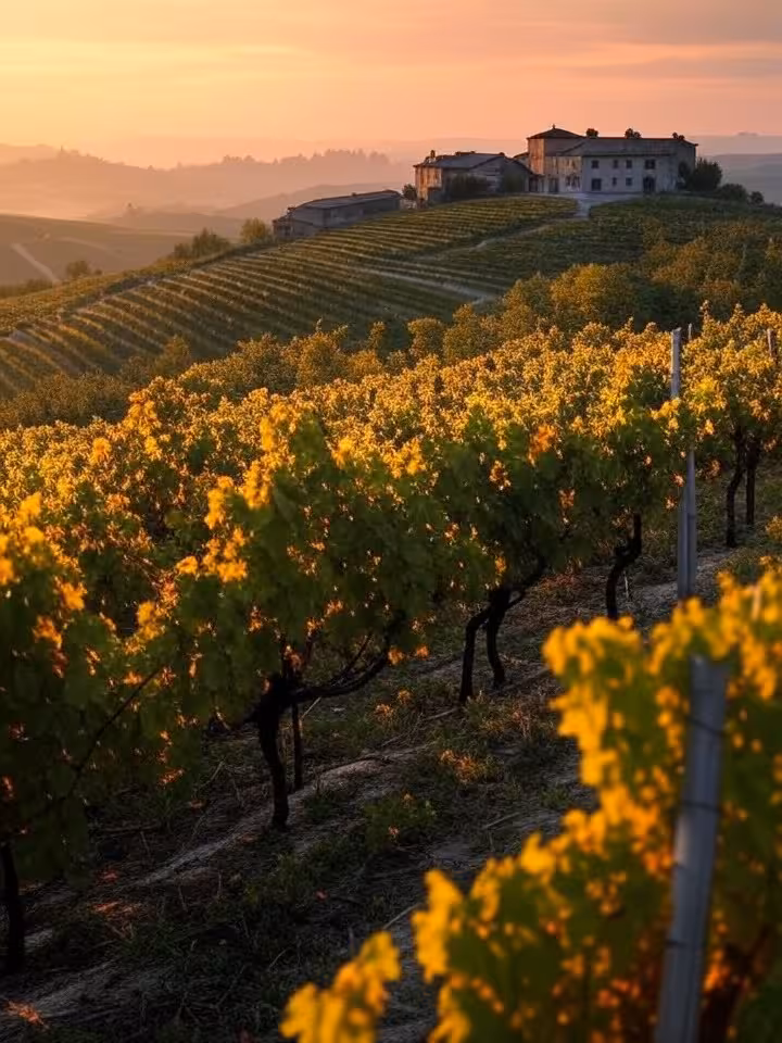 Vigneti delle Langhe piemontesi al tramonto