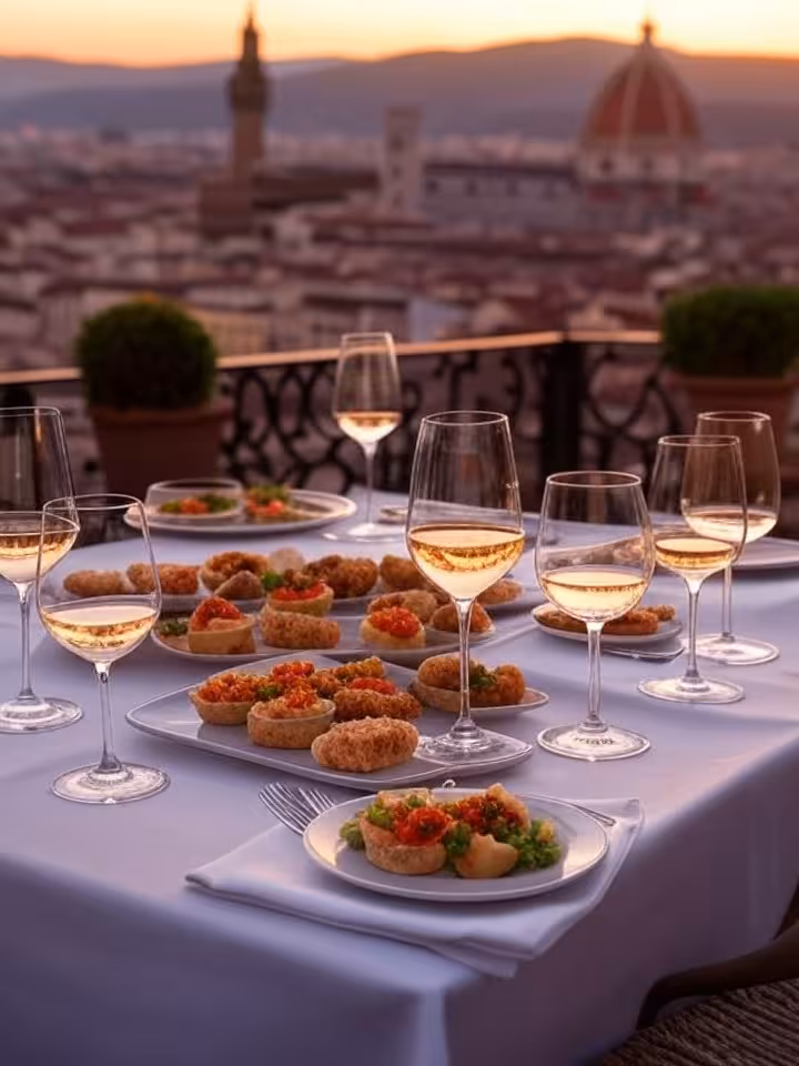 Aperitivo elegante in terrazza con vista sul Duomo di Firenze