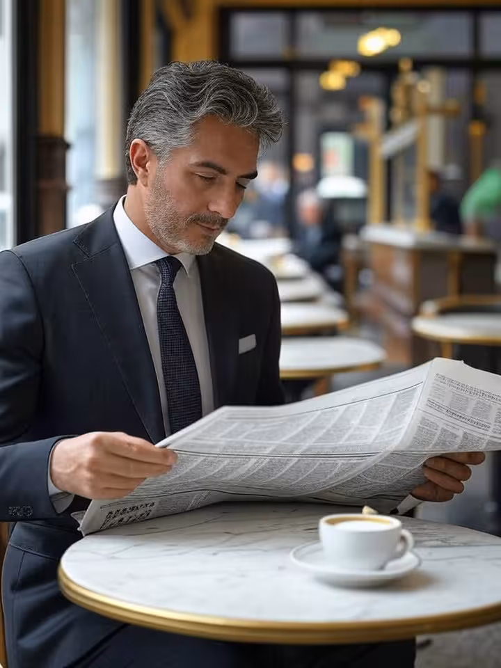 Imprenditore italiano al caffè storico milanese